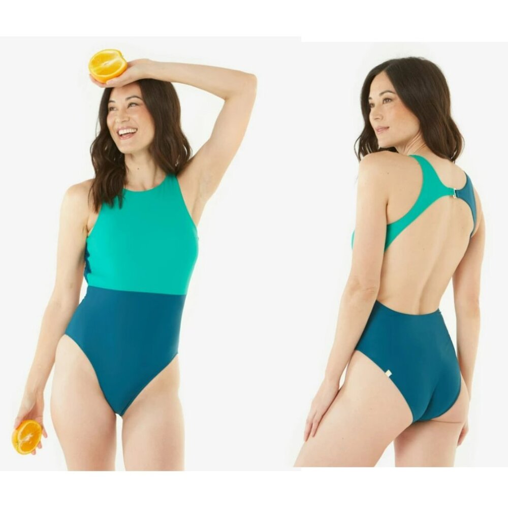Summersalt Blue Green Colorblock The Cove 1 Piece Swimsuit Sz 18
